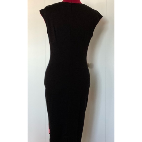 Black floral fitted sheath dress size M - Picture 2 of 4